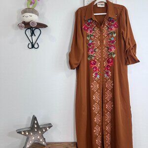 SAVANNA JANE TERRA-COTTA EMBROIDERED DUTER